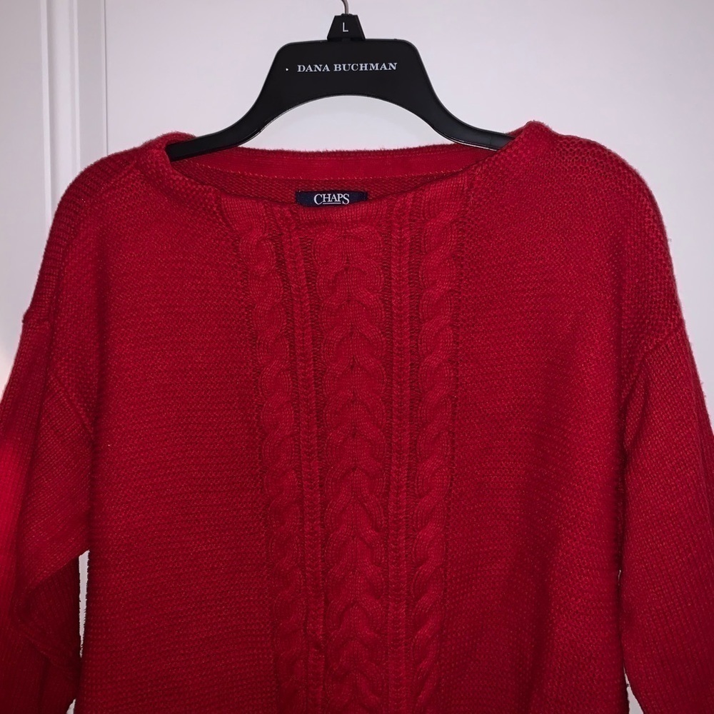 Chaps red boat neck cable knit Sweater - Picture 7 of 8